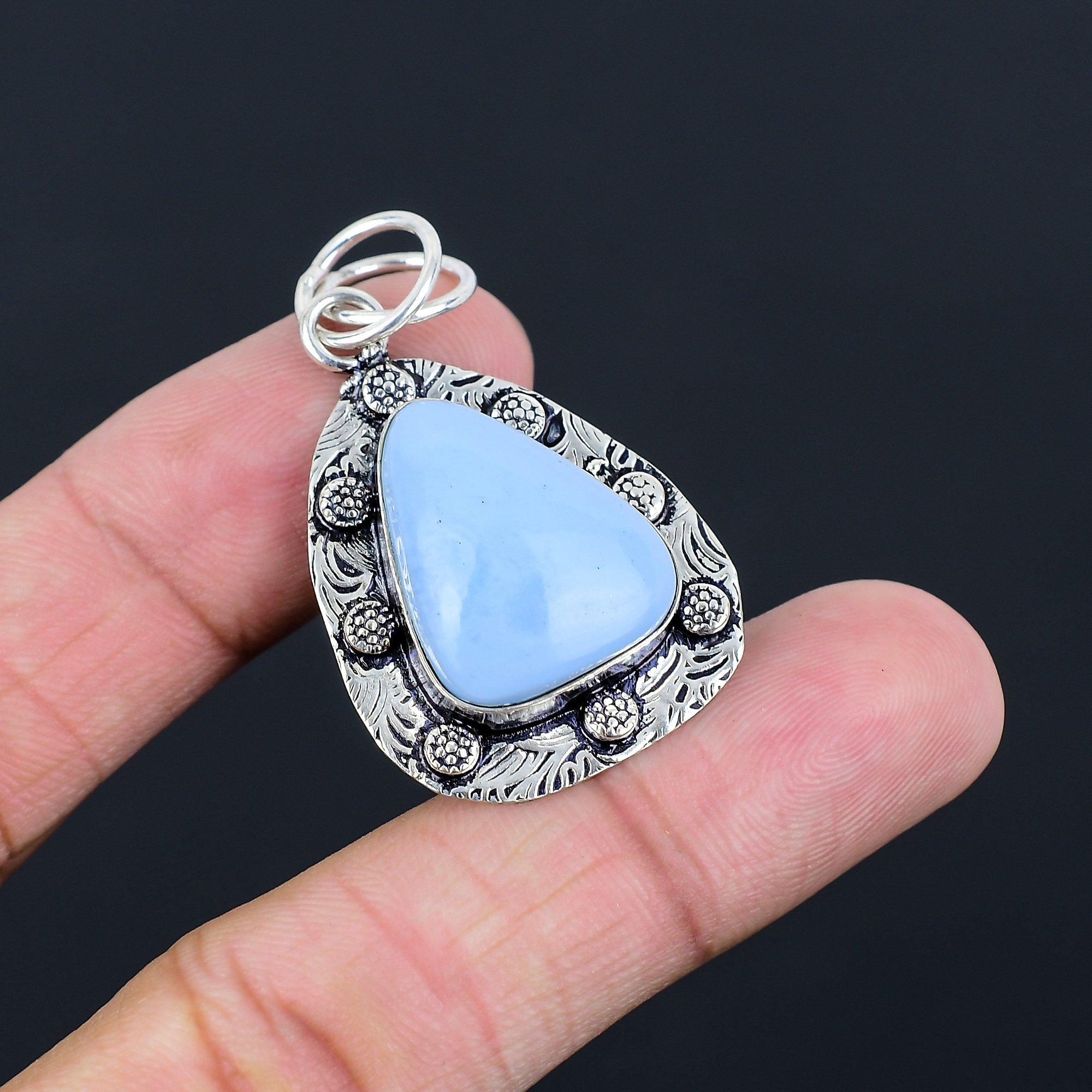 Natural Owyhee Blue Opal Birthday Bezel Engagement New Pendant Sterling Silver