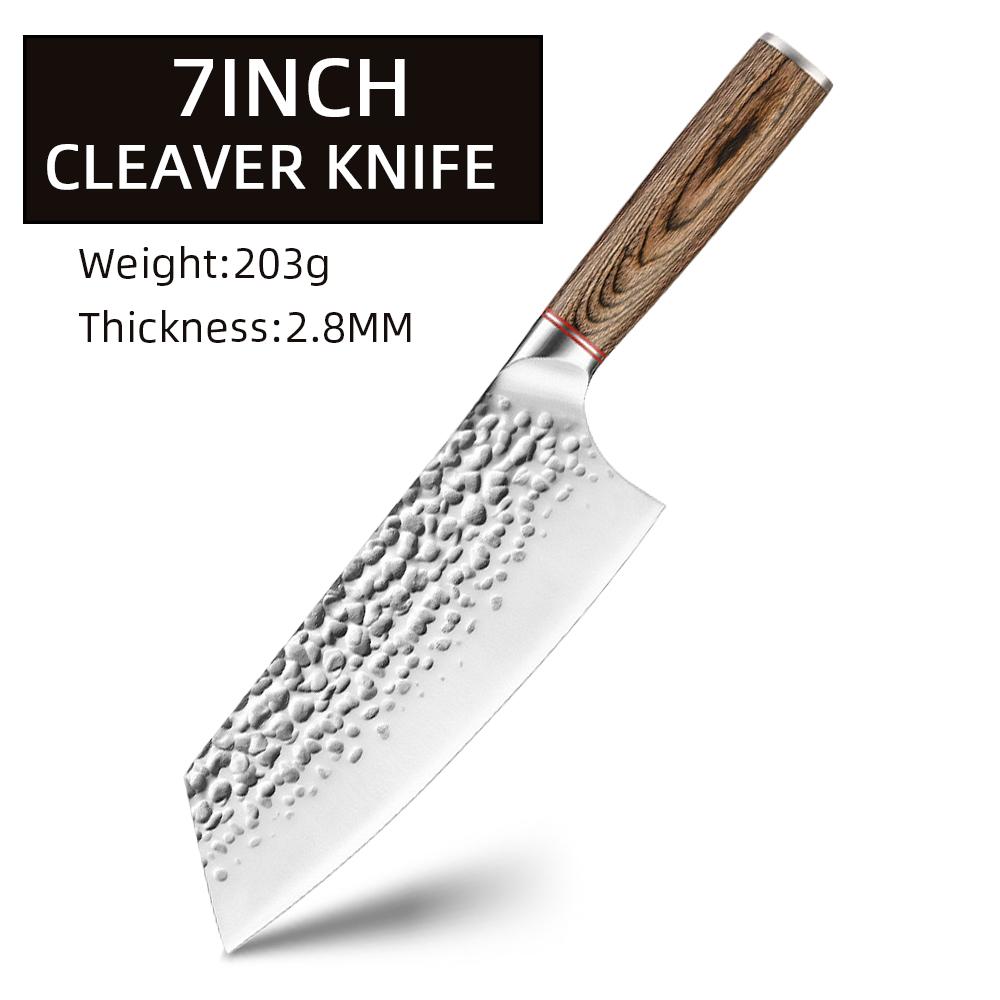 Kitchen Chef Knives Hand Forged Hammer Fruit Vegetable Meat Butcher Cleaver Professional Sharp Slicing Boning Knife with Holder