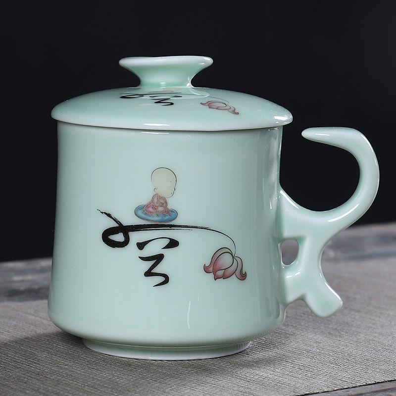 Ceramic Tea Cup with Lid Filter Tea Office Mug Jingdezhen Tea Set Celadon Cup Water Cup Teacup Mark Cup Drinkware