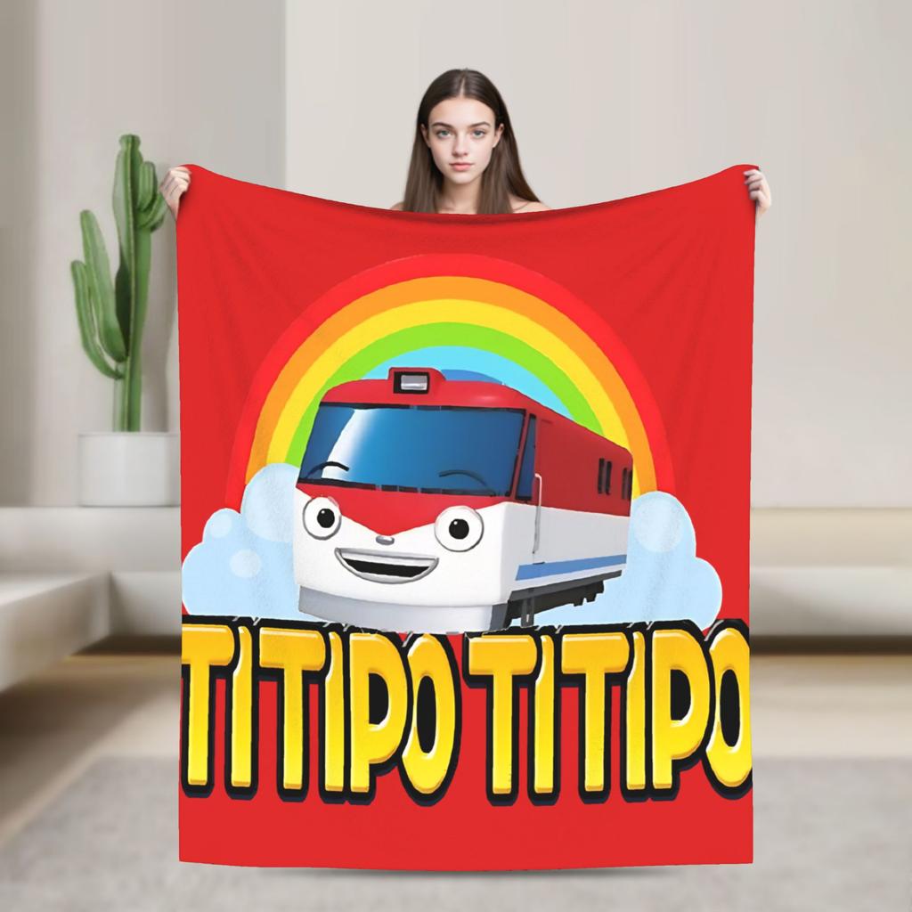 Titipo Train Knitted Blanket Flannel Tayos Little Bus Super Warm Throw Blanket for Car Sofa Couch Bed Rug