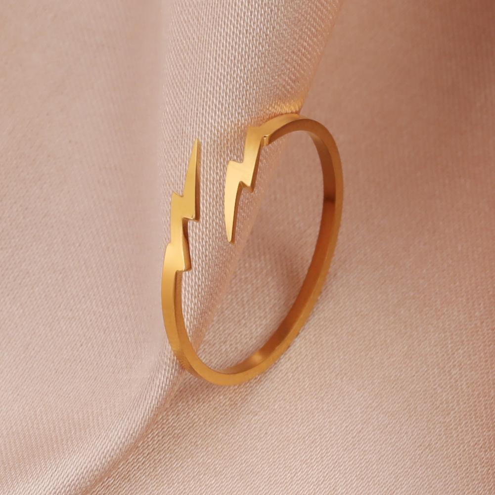 Cazador Geometric Lightning Open Rings for Women Stainless Steel Jewelry Simple Adjustable Ring Friends Gifts Wholesale Trendy