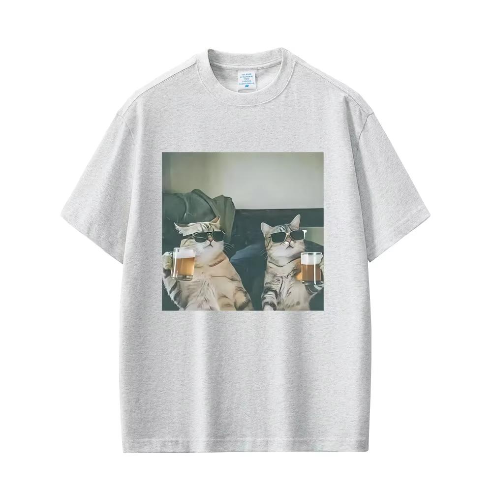 Funny Cool Cat Drinking Beer Tshirt Casual Cotton Short Sleeve T Shirt Women Clothes Harajuku Round Neck Unisexs Designer Tops