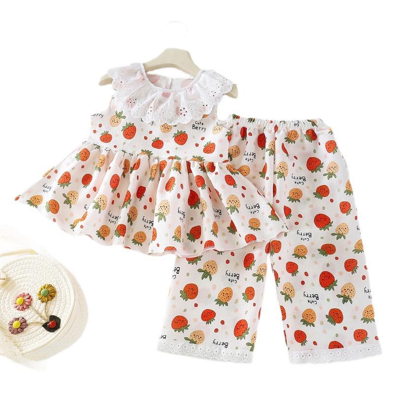 Cute Korean Style Little Girls Floral Cami And Shorts Two Piece Summer Outfit