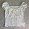 Lace Frill Crop Top Cream Color Vintage Square Collar Puff Sleeve T-shirt Y2K Aesthetic Grunge Women Sweet Tees