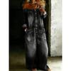 Damen schulterfrei Langarm Denim Jumpsuit lockere Passform mittlere Taille lässiger Body