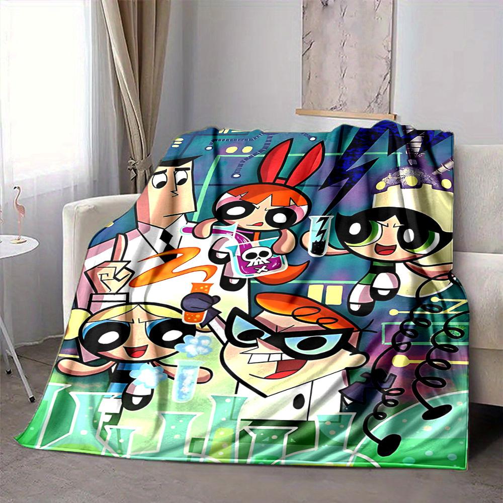 1pc Powerpuff Girls Science Lab Cozy Print Blanket Lightweight Warm Flannel Throw Blanket For Sofa, Bed, Living Room