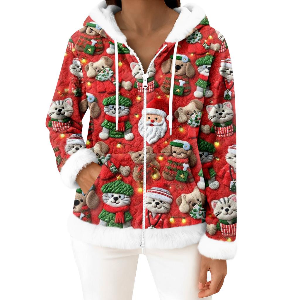 Women's Casual Fashion Long-Sleeved Zip-Up Fleece Hooded Cardigan