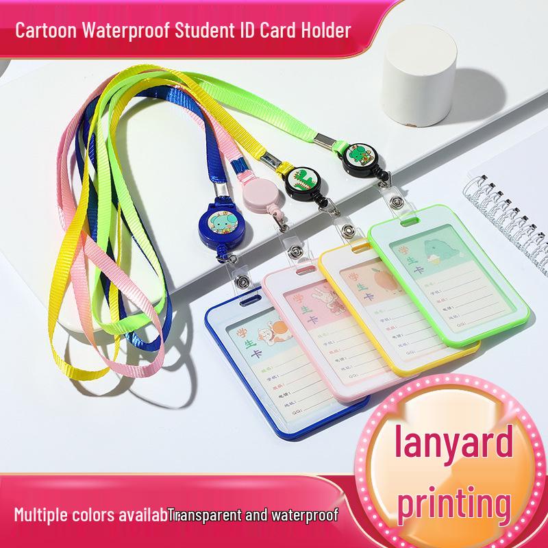 Retractable Waterproof Double-Sided Transparent ID Badge Lanyard for Students Standard Wide Image (Random)