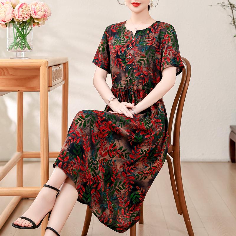Elegant Women's Summer Dress Plus Size Vintage Clothes Short Sleeve Loose Long Dresses