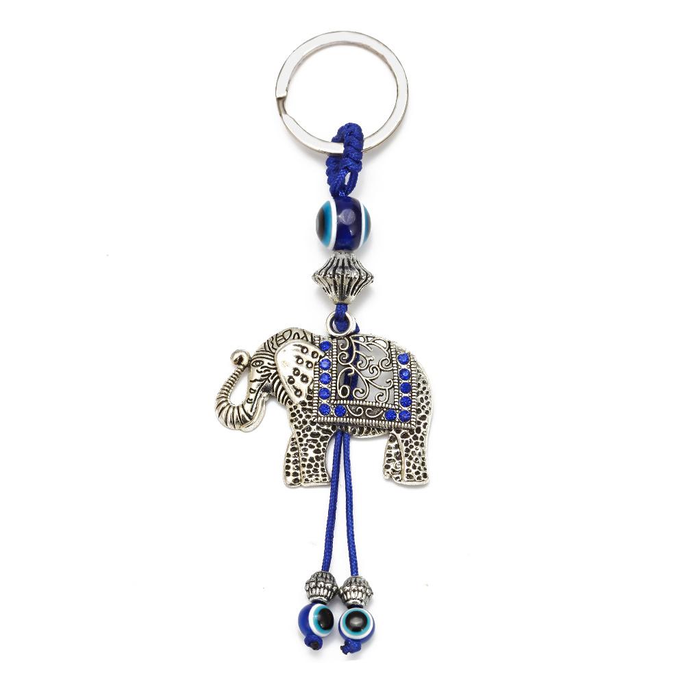 Lucky Eye Alloy Fatima Hand Elephant Owl Tree of Life Keychain Blue Turkish Evil Eye Key Chain Car Keyring for Women Men Jewelry