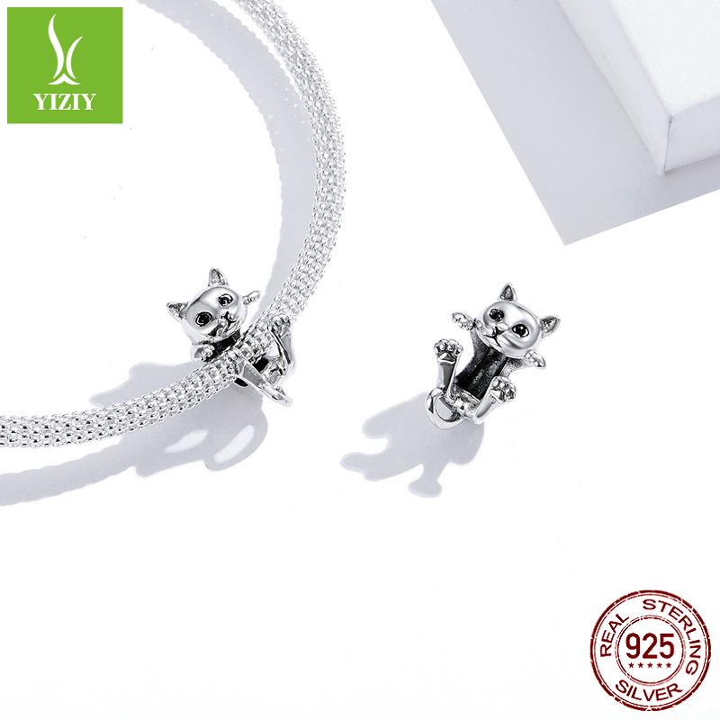 Yinziyun S925 Silver Cat DIY Bracelet Beads - Cute Animal Charm (BSC208)