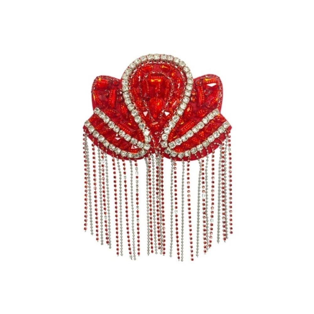 1Pc Beaded Decoration Diamond Tassel Epaulets Sparkling Rhinestone Shoulder Tassel Epaulet Detachable Hand-Beaded Fabric Patch
