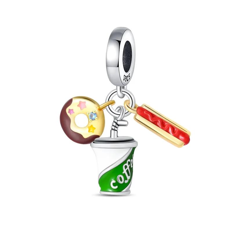 Copper Chocolate Lollipop Macaron Gourmet Charm Pendant Beads Fit Charm Original Bracelet For Women Jewelry Making