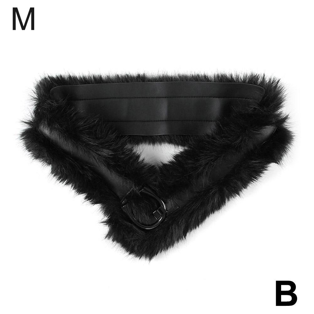 Vintage Furry Design Leather Patchwork Belt Niche Style Waistband Corset P4H7