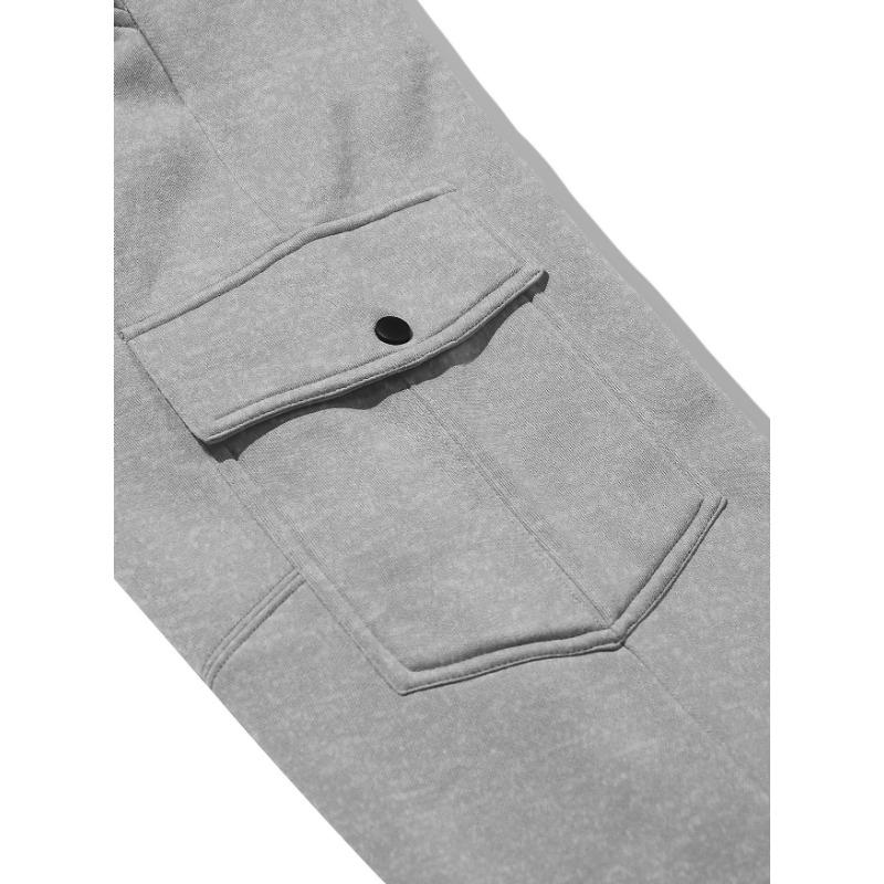 Autumn Winter Men's Fashion Fleece Overalls Multi pocket Drawstring Sports Casual Jogging Pants