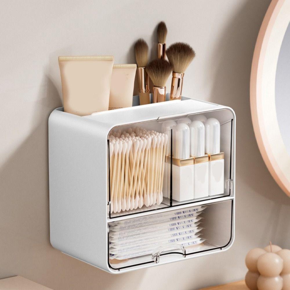 Wall-Mounted Mirror Cabinet Storage Box Plastic Large Capacity Cosmetic Storage Box Qtip Holder Waterproof Jewelry Case Bedroom
