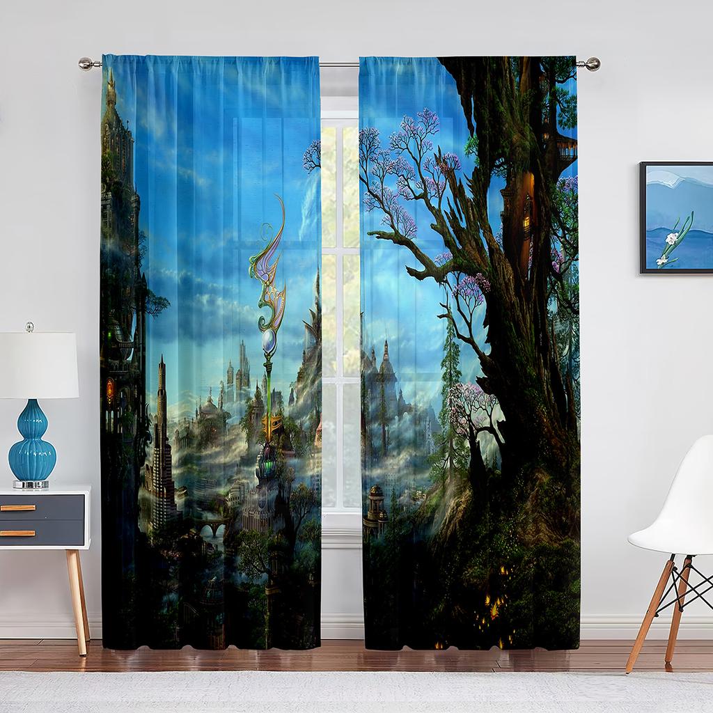 Medieval Castle In Winter Scenery Sheer Curtains for Living Room Bedroom Decor Window Tulle Curtain Transparent Chiffon Curtains