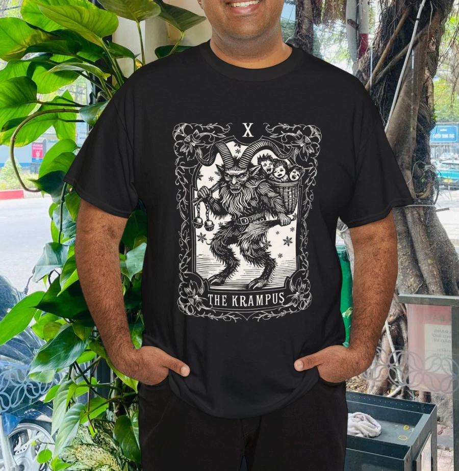 Крампус Дизайн Таро Рождественский Сезон Злой Пижама Рождественская Футболка 4XL