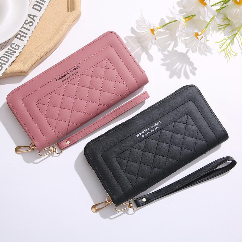 Portefeuille long pour femme en PU avec porte-cartes, fermeture éclair et grande capacité pour un usage quotidien