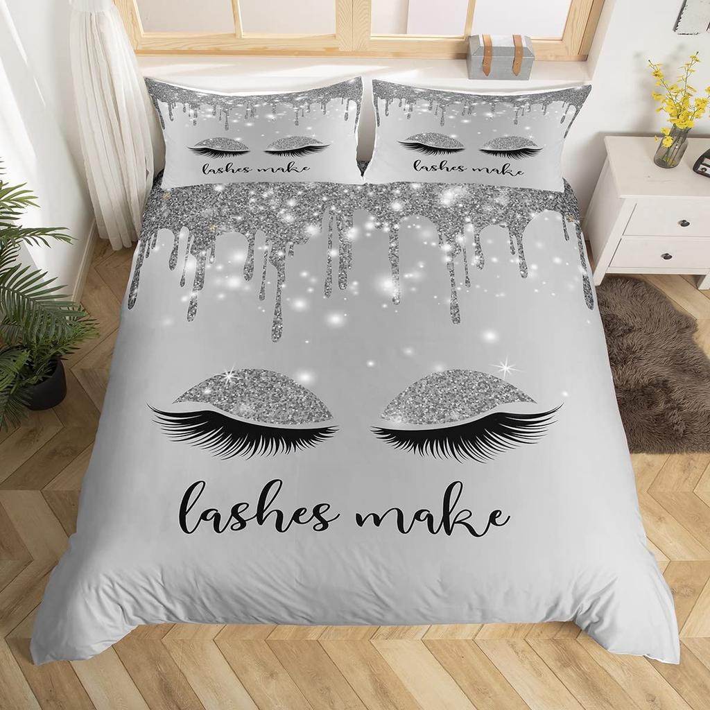 Eyelash King Queen Duvet Cover Cartoon Woman Eyes Bedding Set Watercolor Long Lashes Print Quilt Cover Polyester Comforter Cover