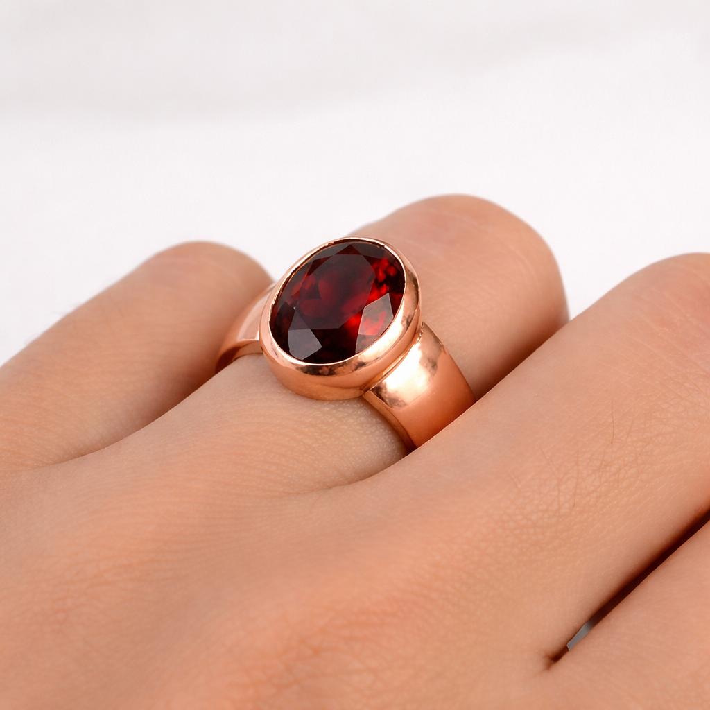 Red Garnet Copper Ring – Minimalist Bezel Set Statement Ring, Handmade Bohemian Jewelry