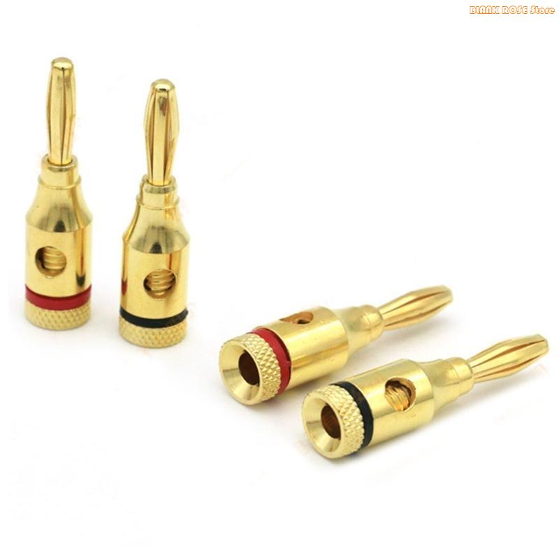 K1AE 4pcs Gold Plated Speaker Banana Plugs Open Screw Type Connector for Speaker Wire Home Theater