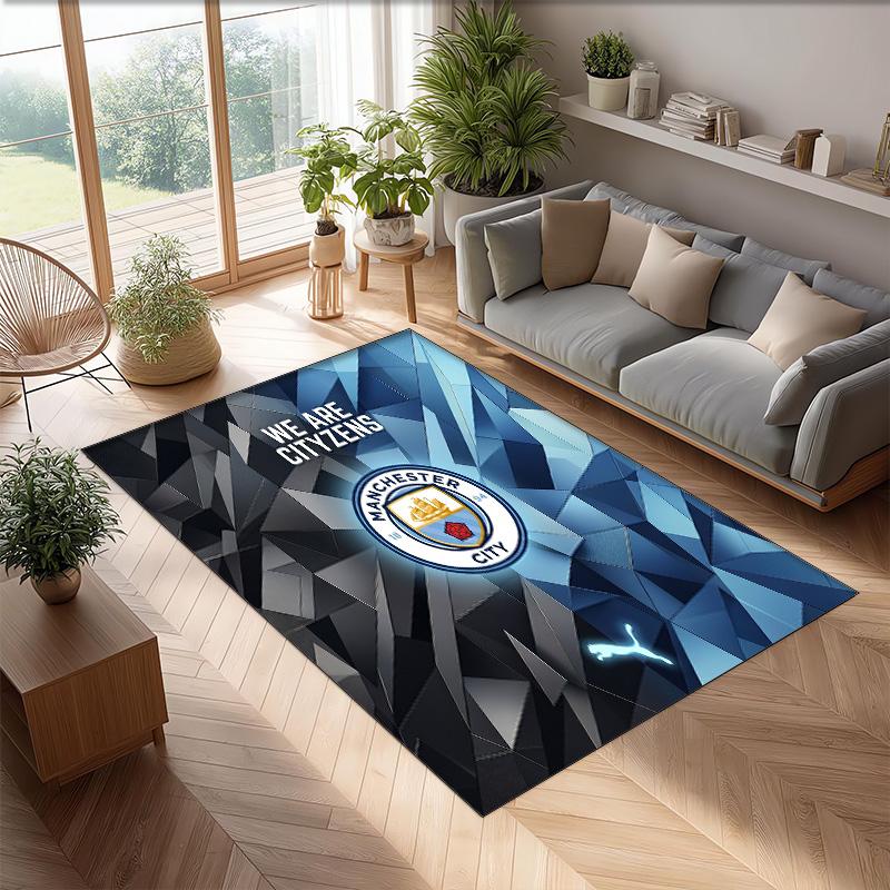 Manchester City Printed Flannel Area Rug Non Slip Soft Polyester Floor Carpet Indoor Decor Mat for Bedroom Living Room Sofa