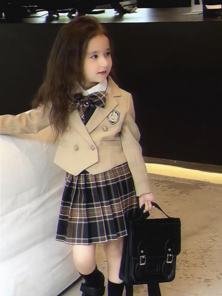 British Academy Style Girls' JK Uniform Three-Piece Set: Autumn/Spring Pleated Skirt & Fashionable Clothes