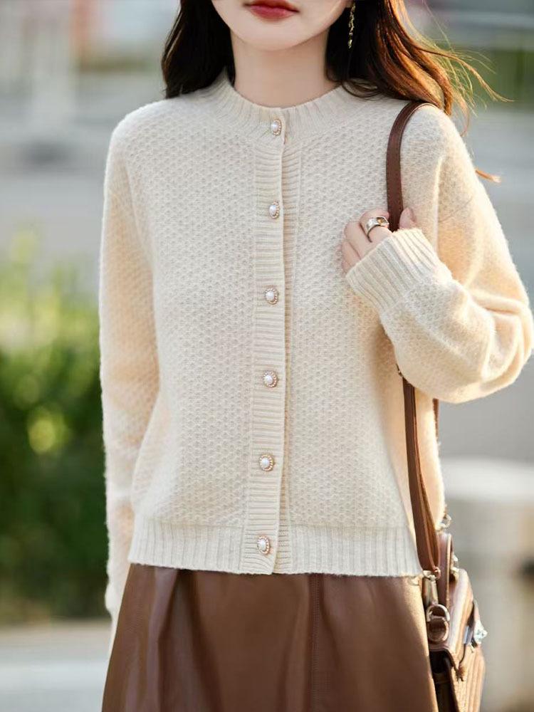 Wool Honeycomb Knit Sweater for Women: Lazy Style, Round Neck, Loose Fit - New 2025 Autumn/Winter Collection