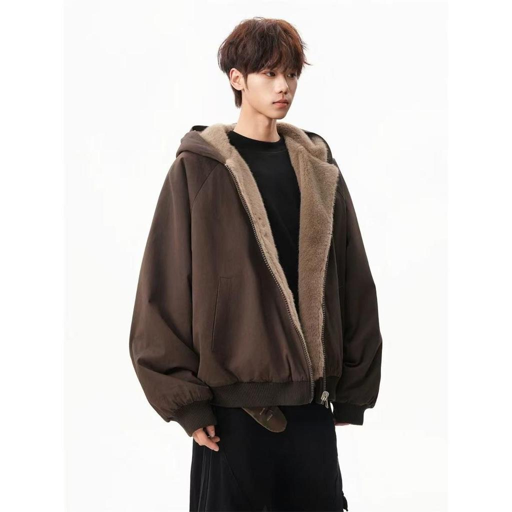 Unisex Winter Reversible Fleece-Lined Hooded Cotton Jacket