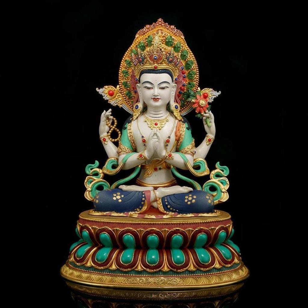 FourArmed Avalokiteshvara Statue Traditional Craftsmanship Nepalese Design Guanyin MultiColor