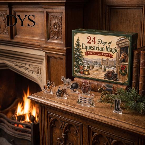 Calendario dell'Avvento Equestre, Set da 24 Pezzi di Ornamenti a Cavallo Acrilici 2D, Scena di Corse in Miniatura Conto alla Rovescia di Natale Decorazione da Scrivania, Regalo per Appassionati