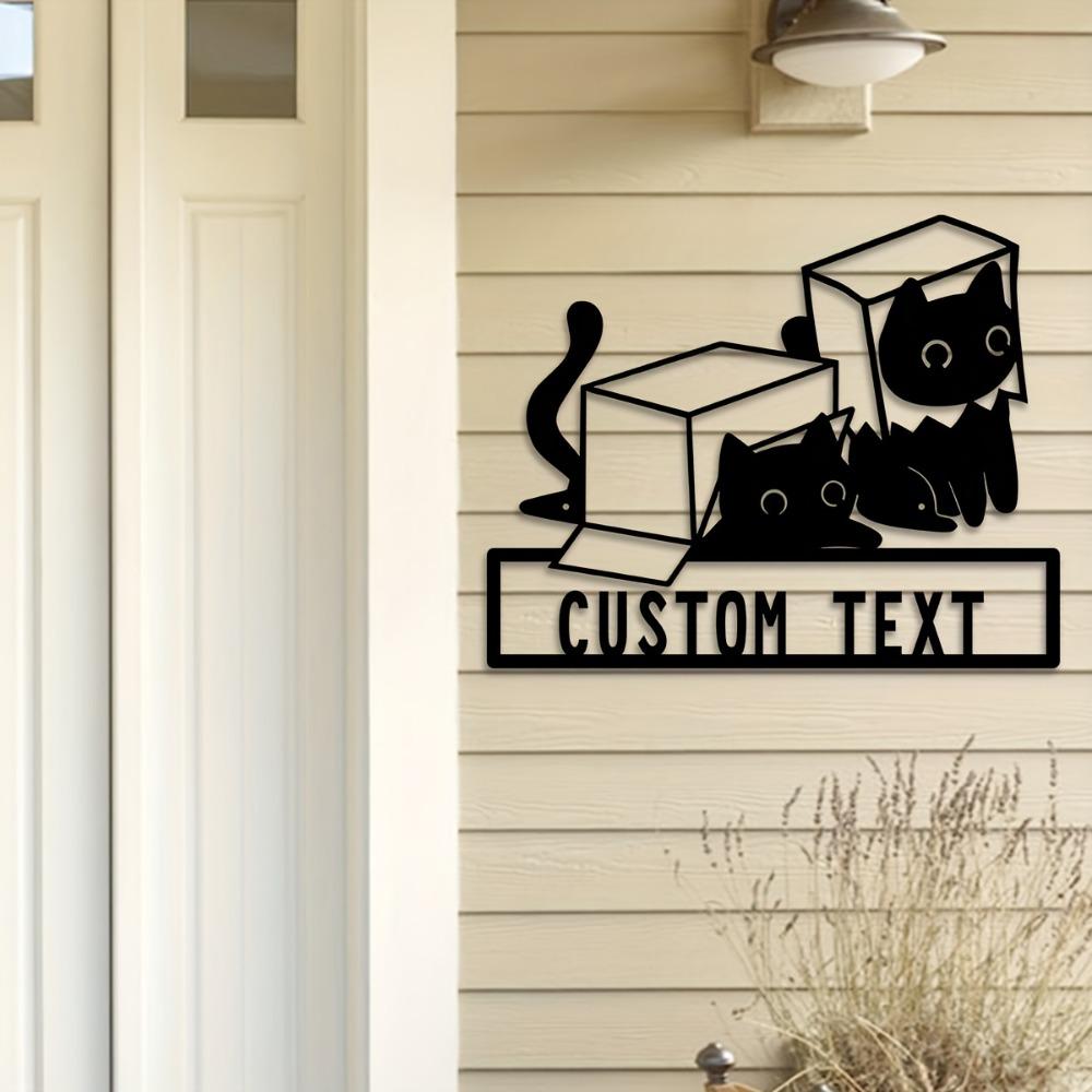 Personalized Metal Cat Wall Art Custom Family Name Sign Rustic Home Decor Housewarming Gift