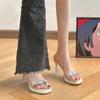 French Rhinestone One-word Slippers for Women's Summer Wear 2025 New Transparent Crystal and Foreign Sexy High-heeled Sandals