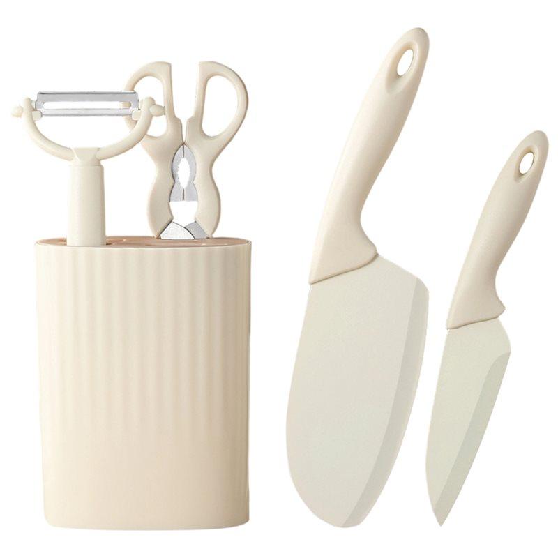A84E-Stainless Steel Kitchen Knife And Scissors Five-Piece Set [Including Knife Holder], Complete Home Set