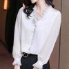 Elegant Women Chiffon Shirt Korean Blouse Office Lace Mesh Long Sleeve Ruffles V NeckTops Casual Vintage Pullovers Blusas 2022