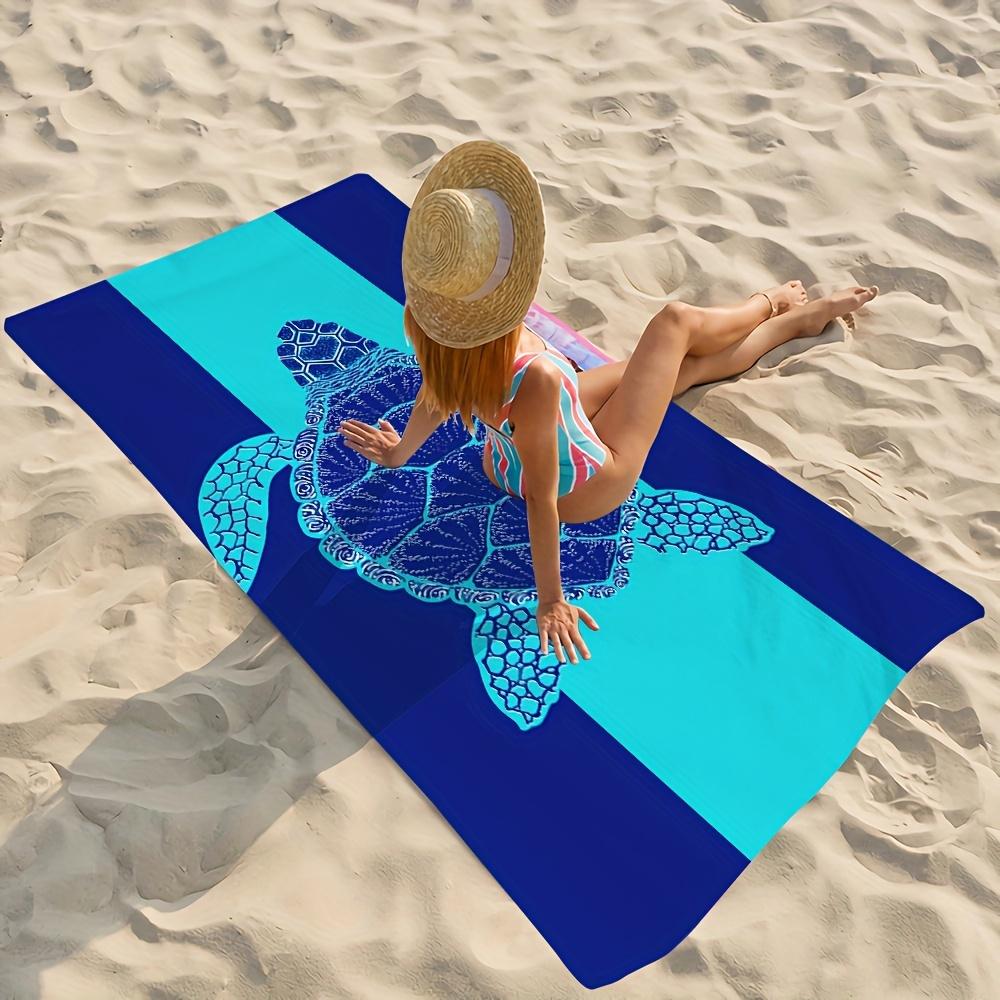 Navy Blue & Teal Stripe Sea Turtle Beach Towel Tribal Print Absorbent Towel for Beach Pool Camping Picnic & Bath Use