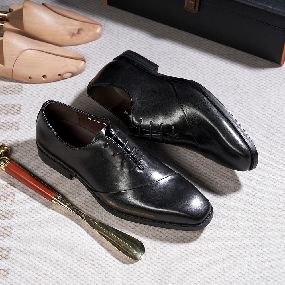 Fashion Italian Style Genuine Leather Men's Oxfords Handmade Wedding Party Dress Shoes Lace-Up Business Office Formal Footwear