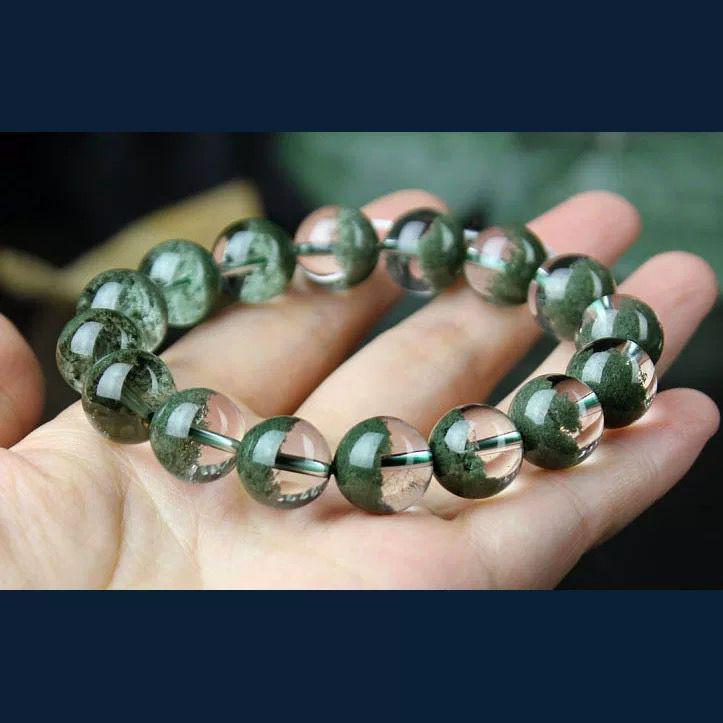 Natural Brazilian Green Phantom Crystal Couple Bracelet - Men s and Women s 8mm Beads