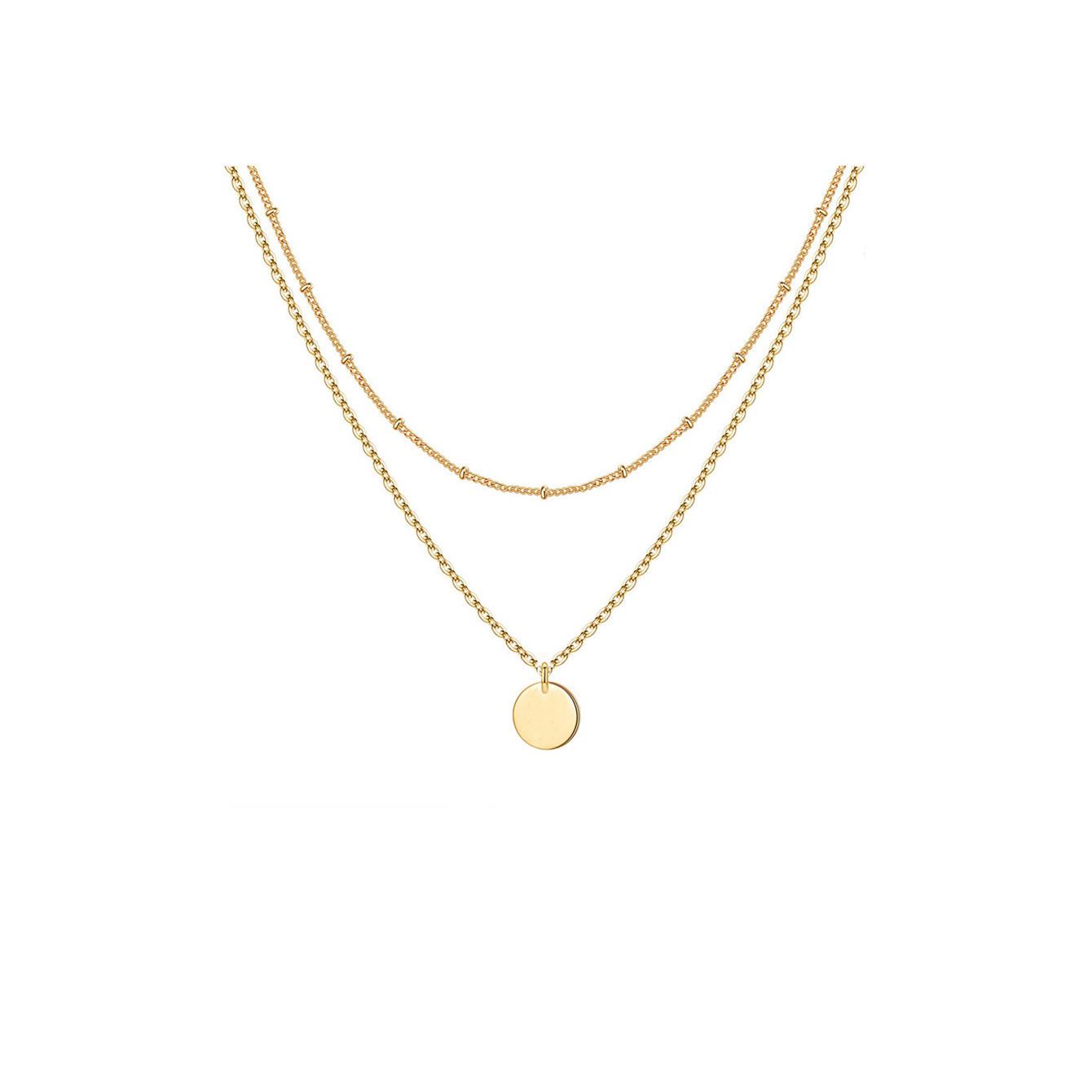 Stainless Steel Double Layer Round Disc Pendant Necklace - European & American Style золотой