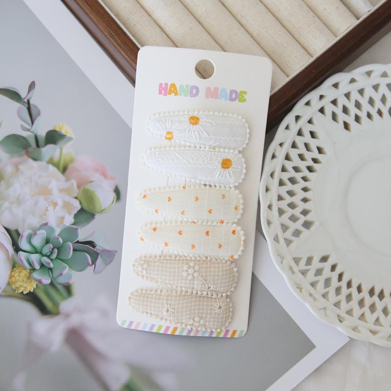 6Pcs/set Cute Floral Cotton Hair Clips Set Plaid Fabric Bows for Girls Baby Kids Hair Accessories Finishing Bangs Kids Headwear