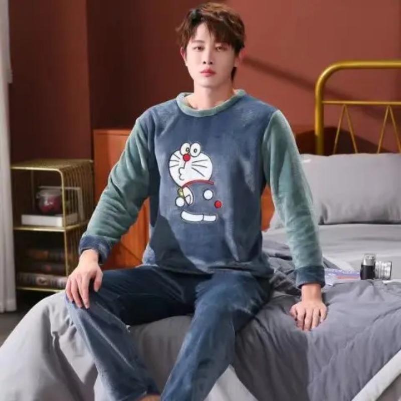 Unisex Flanel Gecelik Yeni Kadın Erkek Kış Sıcak Polar Çiftler Pijama Takımı Aşıklar Gecelik Sevimli Karikatür Pijama Ev Giyim