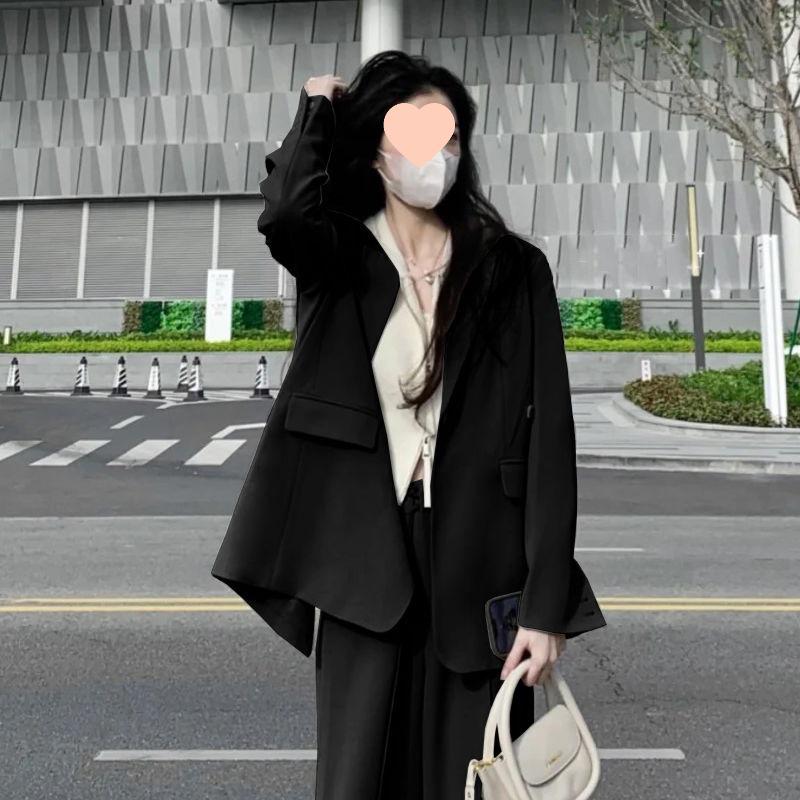 Petite Women's Gray Blazer Jacket Two-Piece Set - 2025 Spring & Autumn Loose Casual Suit