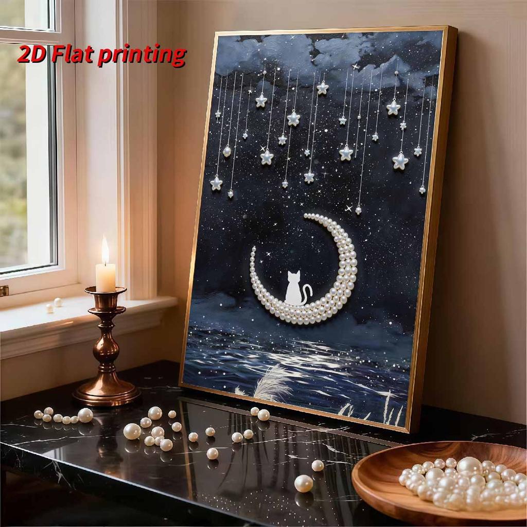 Pearl DIY Moon and Cat Art Kits 15.7x19.6inch Gem Art Pearl Painting Kits Without Frame for Adults Gift Idea Home Wall Decor
