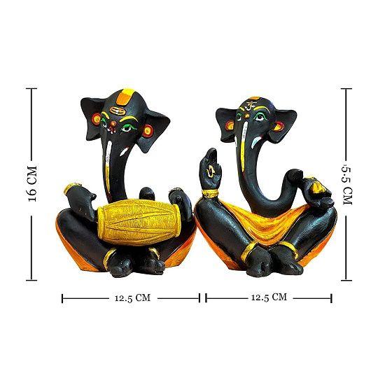 Resin Floating Ganesha Statues Decorative Showpiece | Spreads Positive Vibes (Pack of 2, Black & Yellow)