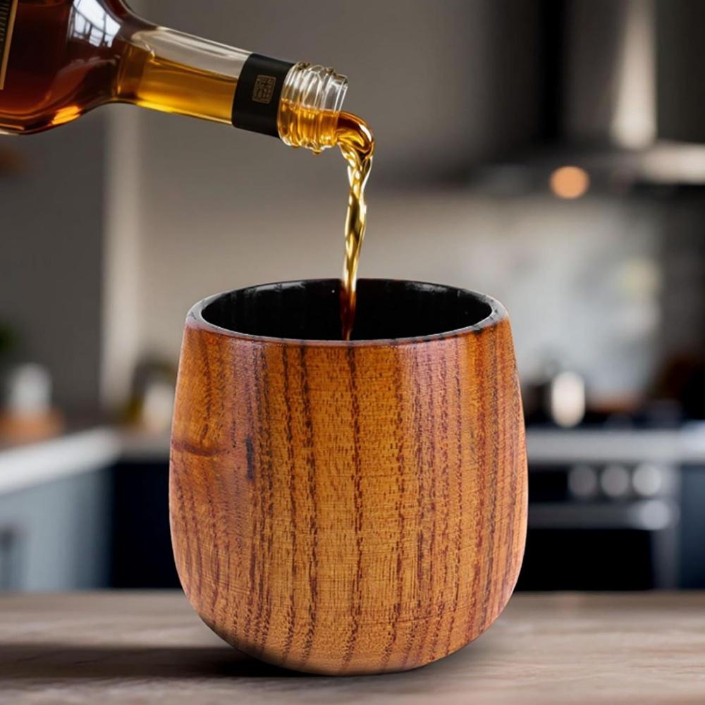 Tazza di Legno Giapponese Fatta a Mano Naturale a Forma di Barile Tazza da Birra Tazza da Bevuta per Succhi Latte Acqua Tazze Rotonde a Pancia Larga Utensili da Cucina Bar