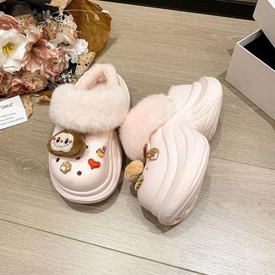 Thick Bottom Heightens and Steps On Shit Comfortably Cotton Slippers Cute Cartoon Plush Home Fluffy Slippers