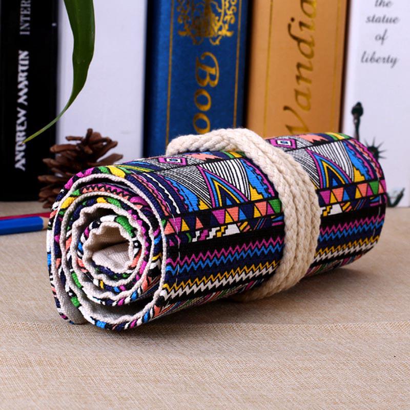 

36/48/72 Holes Canvas Wrap Roll Up Pencil Bag Pen Case Holder Storage Pouch Writing Supplies 36 Holes