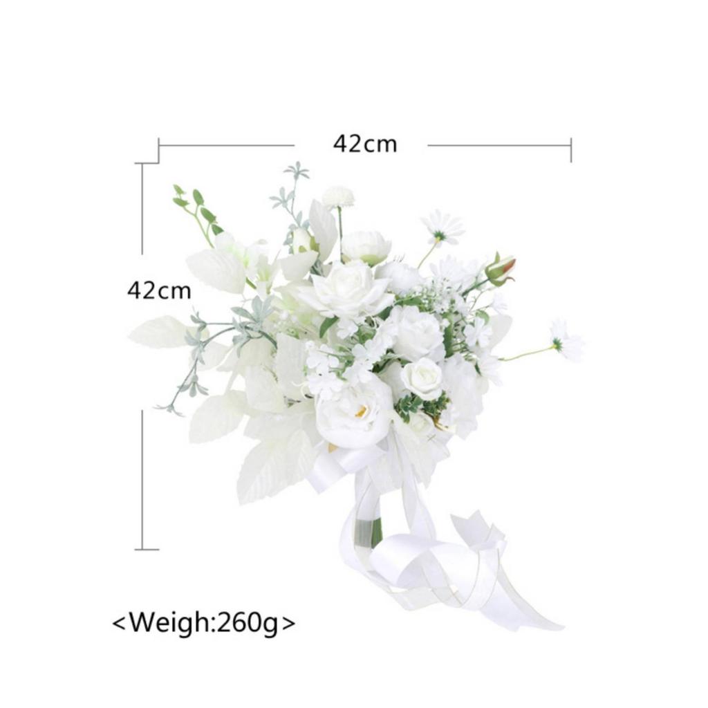 Bright Rose and Peony Faux Stem Bouquet Elegant Hand-Tied Silk Flower