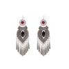 Bohemian Turquoise Long Fringed Stud Earrings Retro Imitation Miao Ethnic Style Earrings